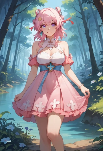 star rail,march 7th,silk slip dress  - AI generated anime art